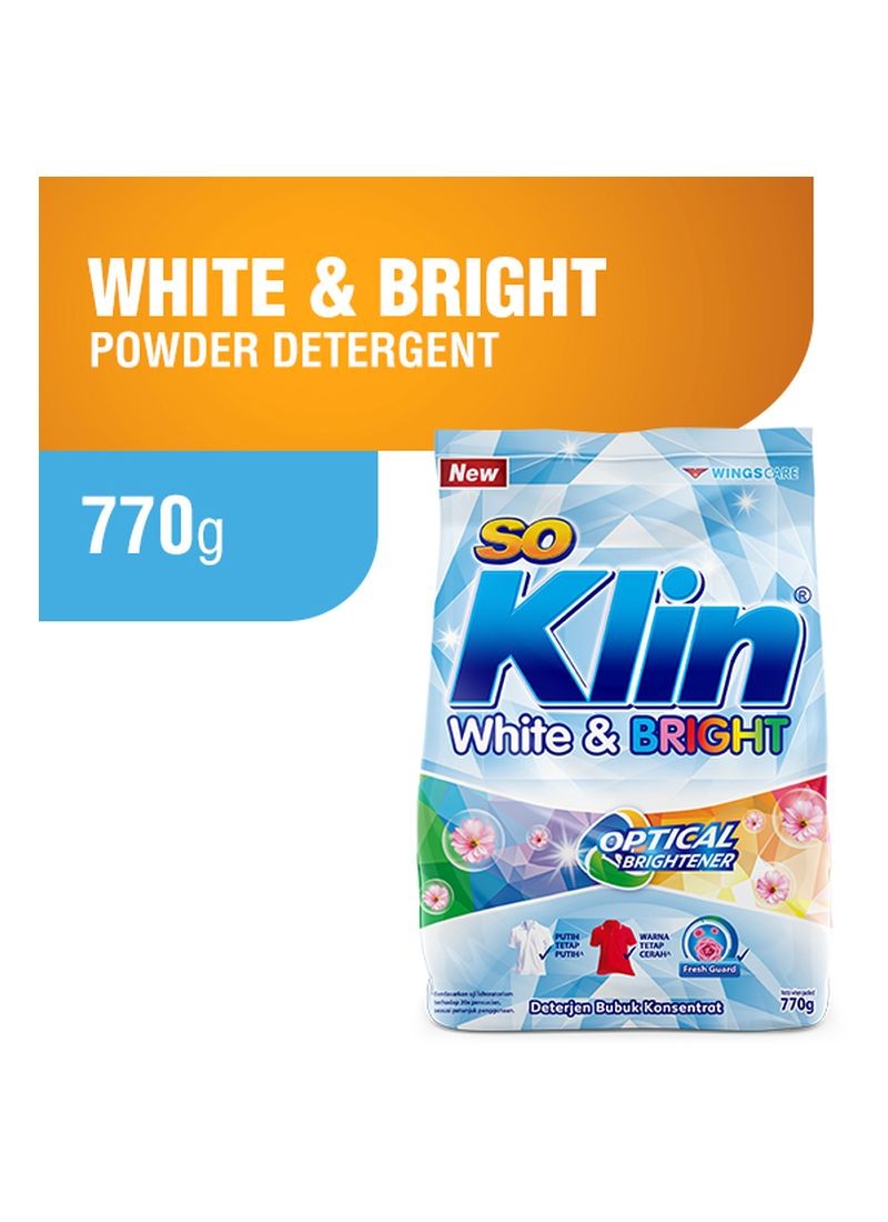 SO KLIN DETERGEN POWDER CLEAN ACTION WHITE & BRIGHT PCK 770g