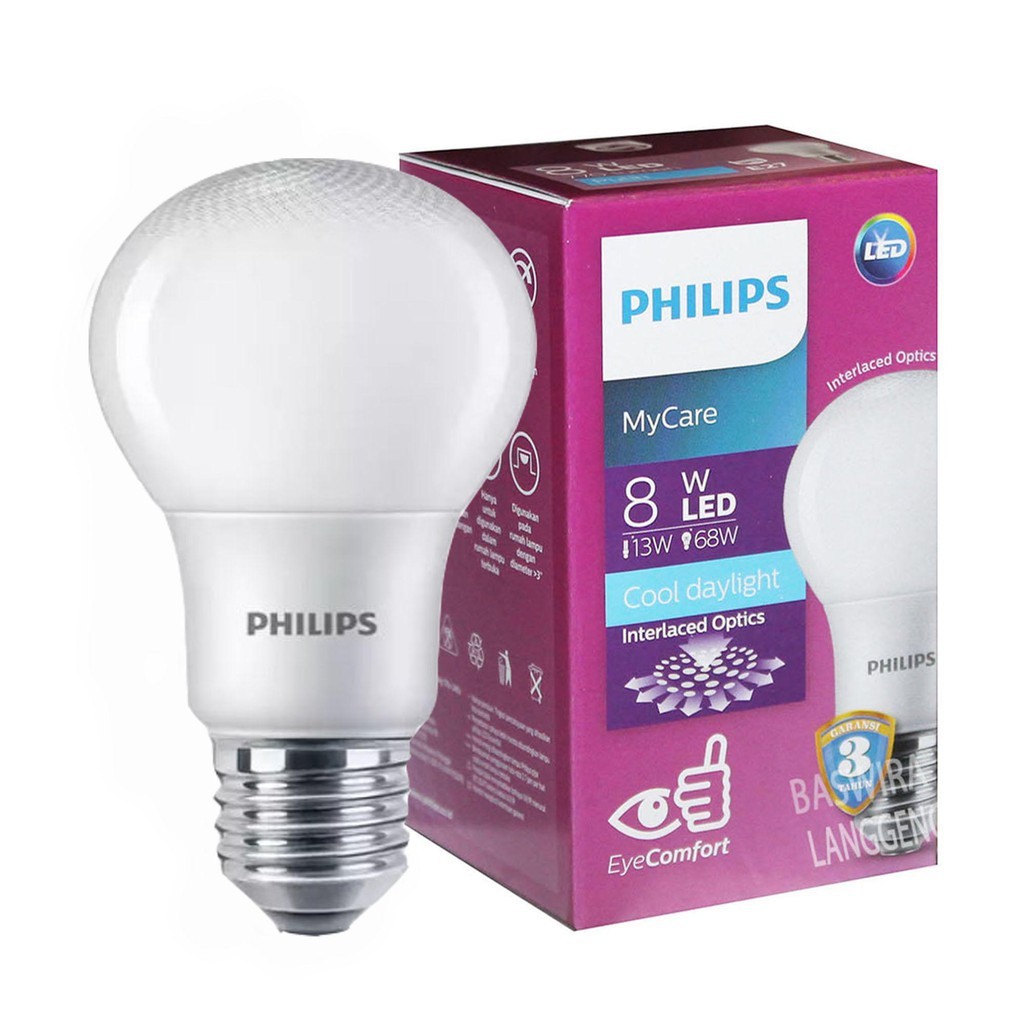 PHILIPS LAMPU LED COOL DAYLIGHT E27 PCS 8 WATT