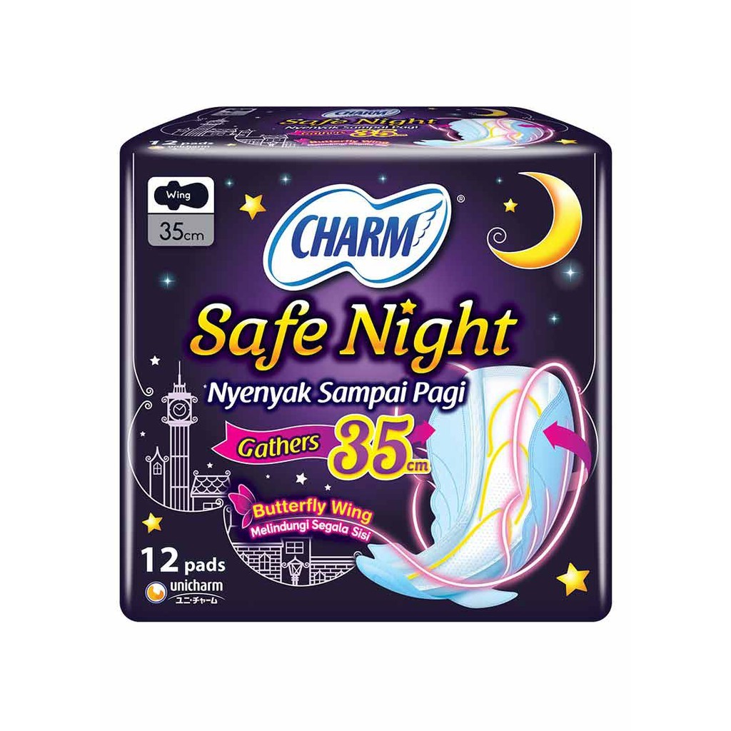 CHARM PEMBALUT SAFE NIGHT 12'S GATHERS WING PCK 35cm